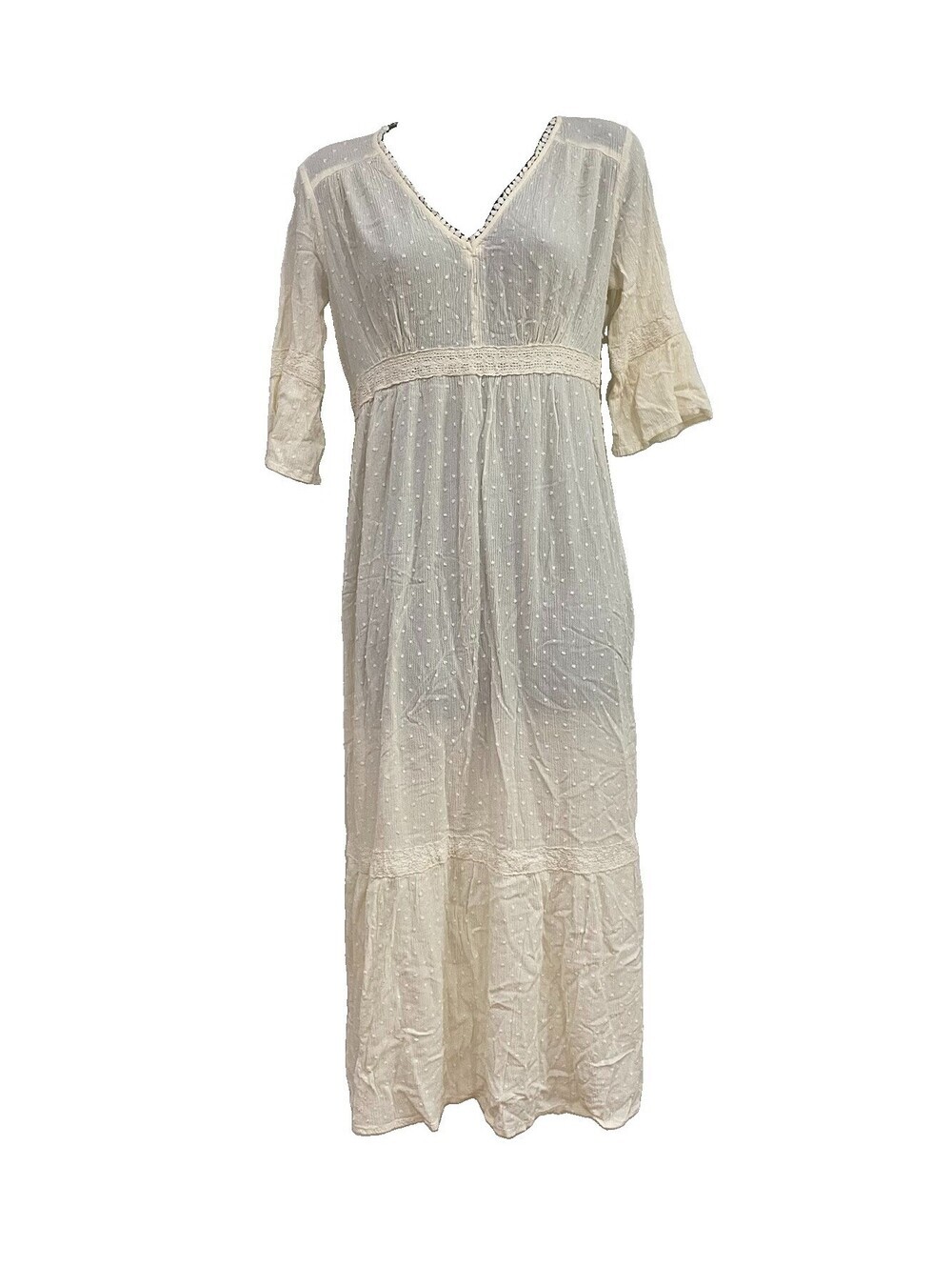 Knox Rose Size M Ivory Peasant Prairie Western Boho Flowy Festival Maxi Dress